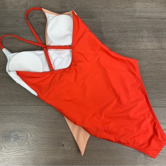 Cupshe Orange Colorblock One Piece Swimsuit Sz.S NWT - Picture 7 of 14